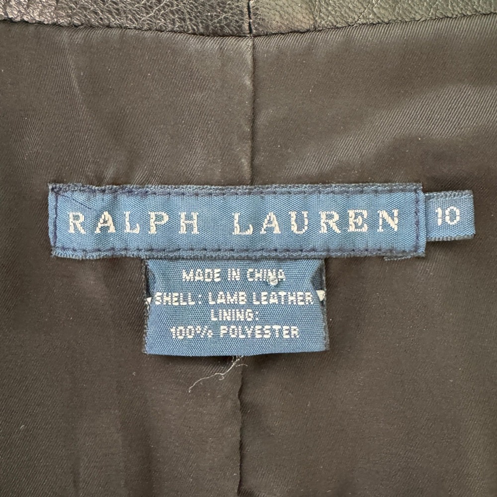 Vintage Ralph Lauren Lamb Leather Vest Size 10 Black Biker Moto Goth Edgy Grunge - Picture 7 of 8